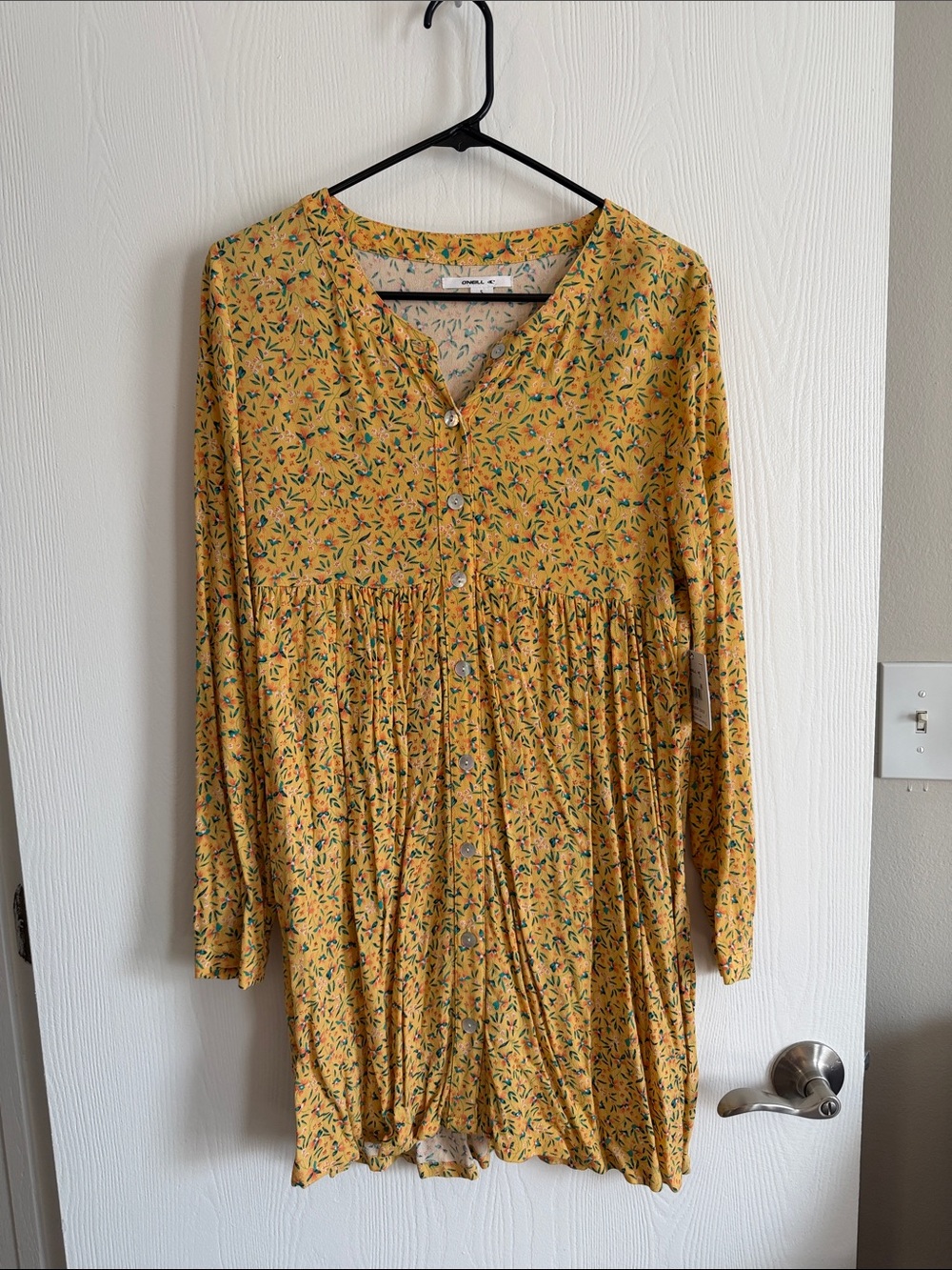 O'Neill Yellow Floral Long Sleeve Button Front Dress